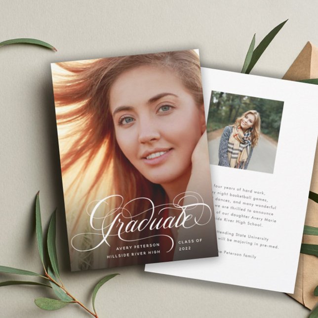 Modern Chic Script Graduate Photo Announcement (Creator Uploaded)