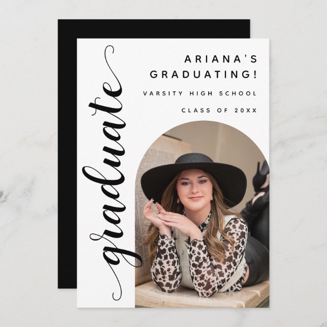 Modern Chic Script Graduation Open House Announcement (Front/Back)