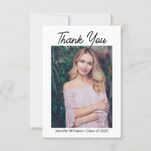 modern chic script graduation photo  minimal thank you card