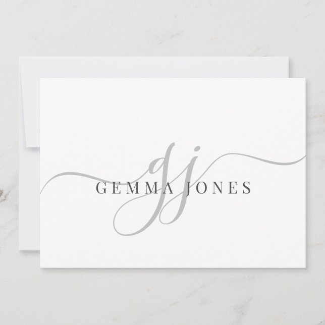Modern Chic Script Grey Monogram Initials Minimal  Card (Front)