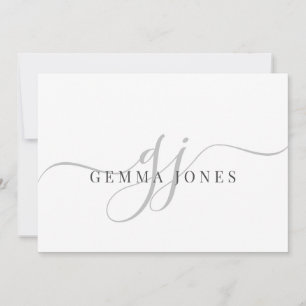 Modern Chic Script Grey Monogram Initials Minimal  Card