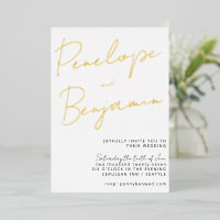Modern Chic Script Handwriting Gold White Wedding