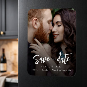 Modern Chic Script Minimalist Save The Date Magnet