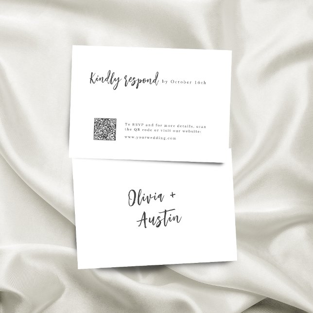 Modern Chic Script Minimalist Wedding QR code RSVP Card (Modern Chic Script Minimalist Wedding QR code RSVP Card)