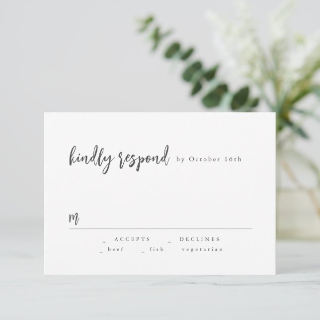 Modern Chic Script Minimalist Wedding RSVP (Standing Front)