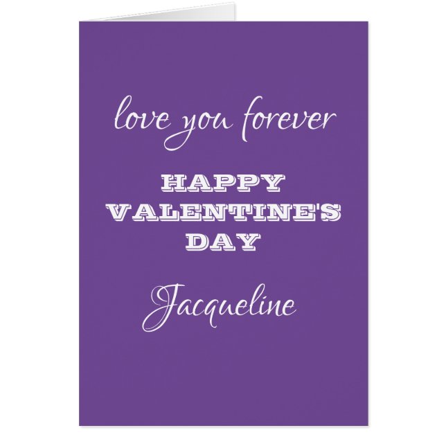 Modern Chic Script Name Purple Valentines Day Card (Front)