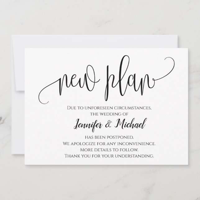 Modern Chic Script New Plan Postponed Announcement (Front)