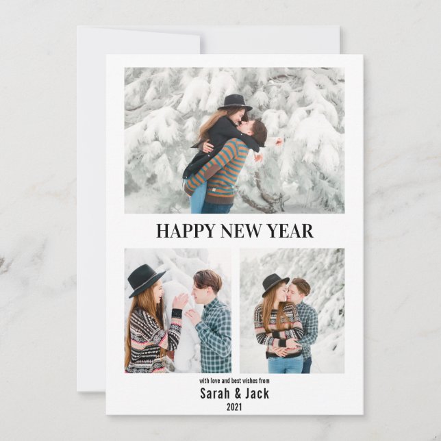 modern chic script photo happy new year holiday card (Front)