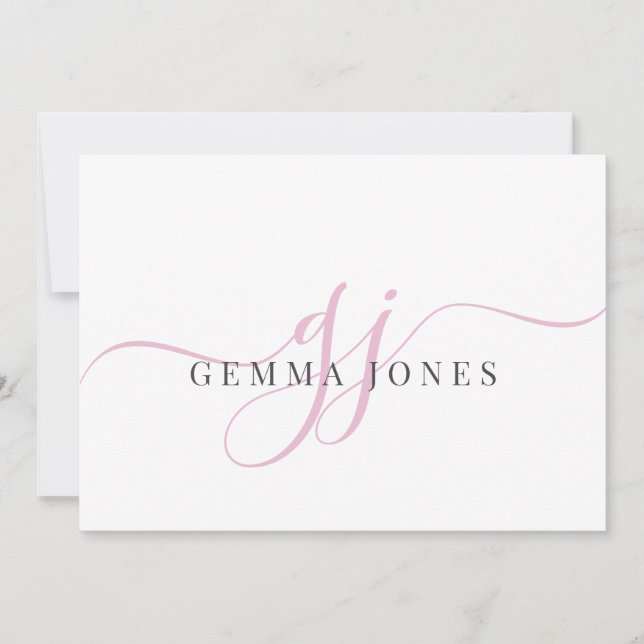 Modern Chic Script Pink Monogram Initials Minimal  Card (Front)