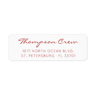 Modern Chic Script Red Typography Return Address Label