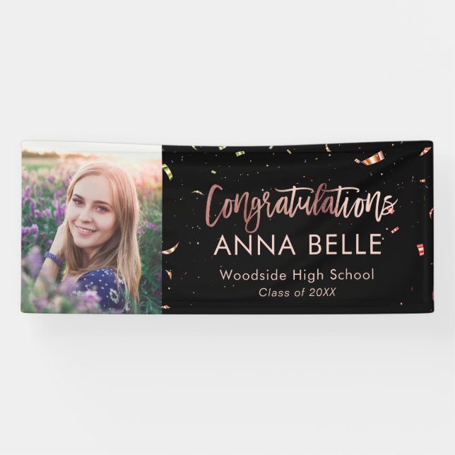 Modern Chic Script Rose Gold Graduation Photo Banner (Horizontal)