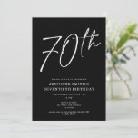 Modern Chic Script Seventieth 70th Birthday Party Invitation<br><div class="desc">This modern 70th birthday party invite features a chic black background with white script and modern typography. The script says "70th". All of the colours (even the year script) are fully and easily customisable. You can even add a photo to the back! Just use "design tool" in the personalisation drop-down...</div>