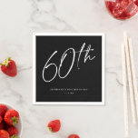 Modern Chic Script Sixtieth 60th Birthday Party Napkin<br><div class="desc">This modern 60th birthday party paper napkin features a chic black background with white script and modern typography. The script says "60th". All of the colours (even the year script) are fully and easily customisable. You can even add a photo to the background... Just use "design tool" in the personalisation...</div>