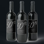 Modern Chic Script Sixtieth 60th Birthday Party Wine Label<br><div class="desc">This modern 60th birthday party wine / beer label features a chic black background with white script and modern typography. The script says "60th". All of the colours (even the year script) are fully and easily customisable. You can even add a photo to the background... Just use "design tool" in...</div>