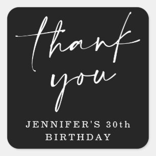 Modern Chic Script Thank You Birthday Party Favour Square Sticker