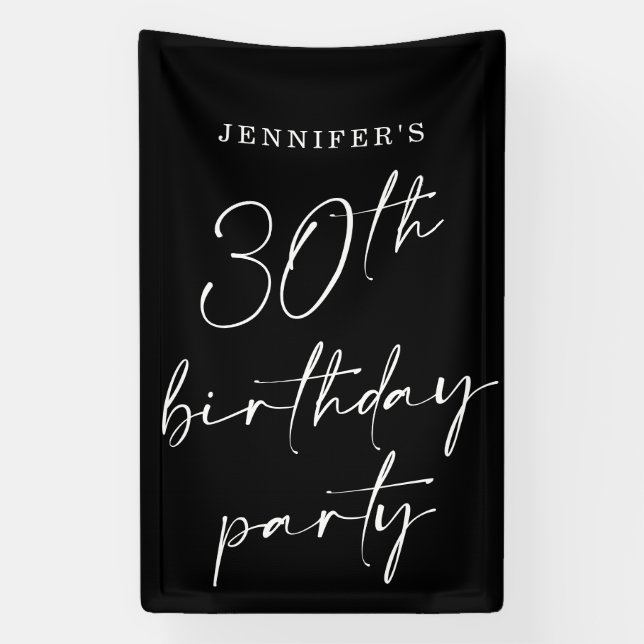 Modern Chic Script Thirtieth 30th Birthday Party Banner (Vertical)