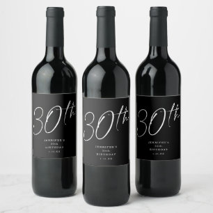 Modern Chic Script Thirtieth 30th Birthday Party Wine Label