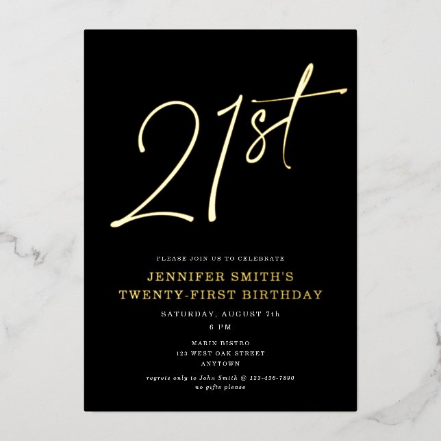 Modern Chic Script Twenty-One 21st Birthday Party (Front)