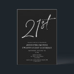 Modern Chic Script Twenty-One 21st Birthday Party Invitation<br><div class="desc">This modern 21st birthday party invite features a chic black background with white script and modern typography. The script says "21st". All of the colours (even the year script) are fully and easily customisable. You can even add a photo to the back! Just use "design tool" in the personalisation drop-down...</div>