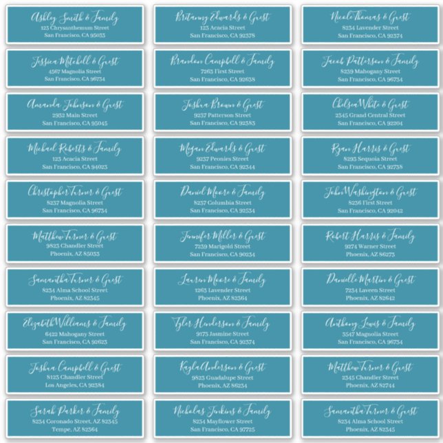 Modern Chic Script Wedding Guest Names Address (Front)