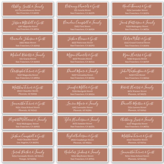 Modern Chic Script Wedding Guest Names Address (Front)