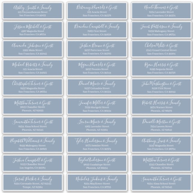 Modern Chic Script Wedding Guest Names Address (Front)