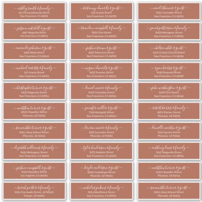 Modern Chic Script Wedding Guest Names Address (Front)