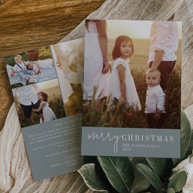Modern Chic Seafoam Christmas Photo Year in Review Holiday Card (Creator Uploaded)