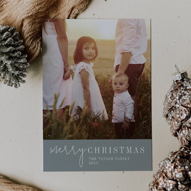 Modern Chic | Seafoam Merry Christmas Photo Holiday Card (Creator Uploaded)