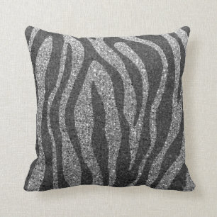 Modern Chic Silver and Black Glitter Animal Print Cushion