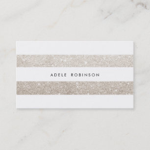 Modern Chic Silver Cream Glitter White Striped Business Card