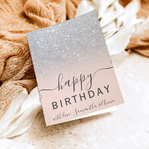Modern chic silver glitter ombre 2 photo birthday card