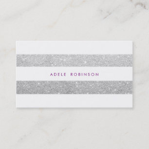 Modern Chic Silver Hip Glitter White Striped Business Card