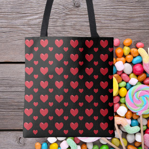 Modern Chic Simple Black and Red Hearts Tote Bag