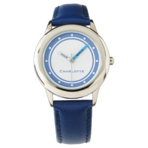 Modern Chic Simple Minimalist Blue Custom Name Watch