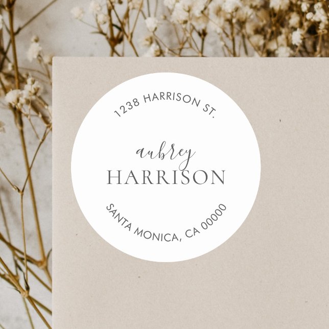 Modern Chic Simple Return Address Classic Round Sticker (Creator Uploaded)