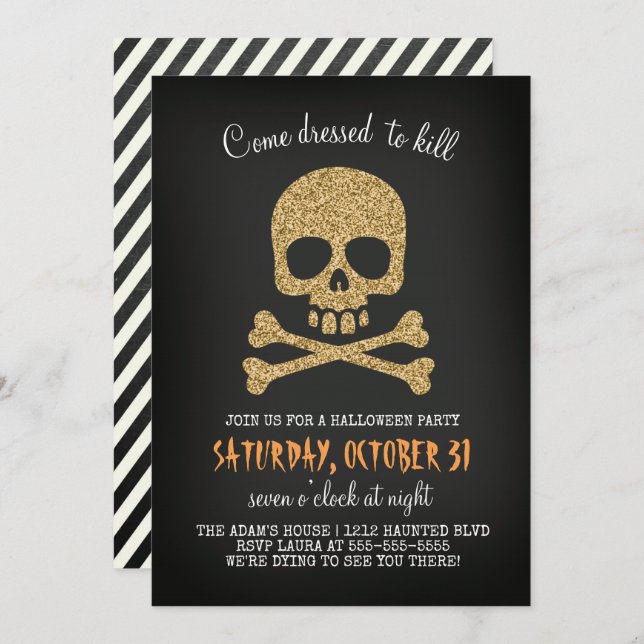 Modern Chic Skull Halloween Party Invitation (Front/Back)