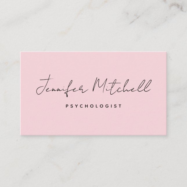 Modern Chic Soft Pink Hand Written Minimal QR Code Business Card (Front)