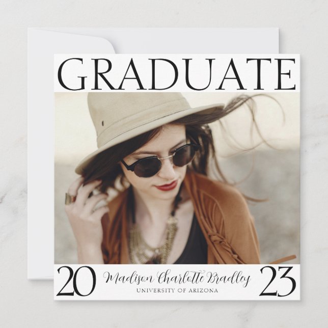 Modern Chic Square 4 Photo Graduation Announcement (Front)