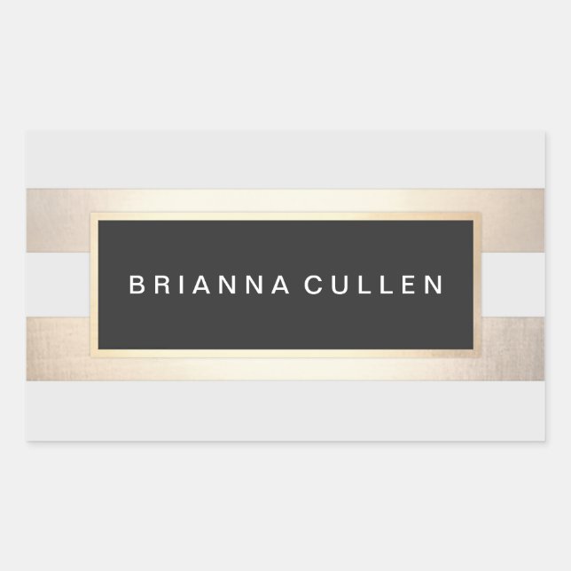 Modern Chic Striped FAUX Gold Foil and Black Rectangular Sticker (Front)