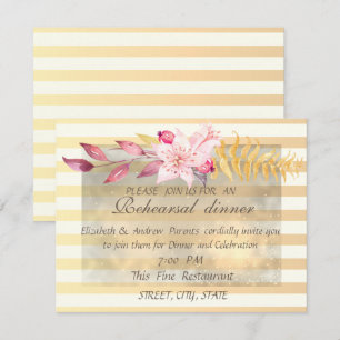 Modern Chic Striped Flowers Rehearsal Dinner Invitation