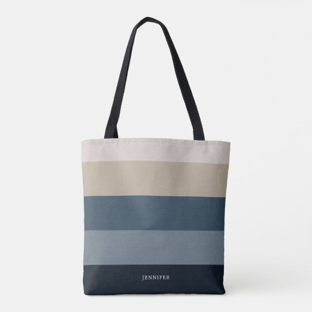 Modern Chic Stripes with Monogram Tote Bag (Back)