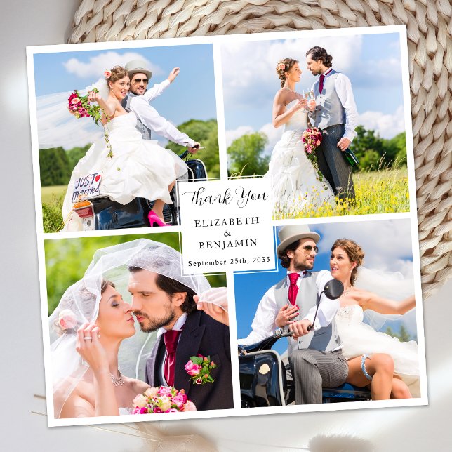 Modern Chic Stylish Custom Photo Collage Wedding  Thank You Card (Creator Uploaded)