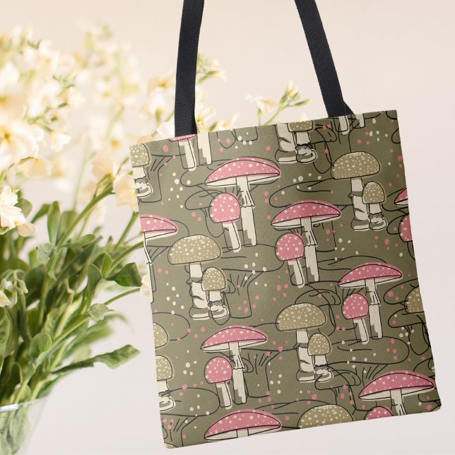 Modern Chic Stylish Cute Fun Mushroom Pattern Tote Bag (Creator Uploaded)