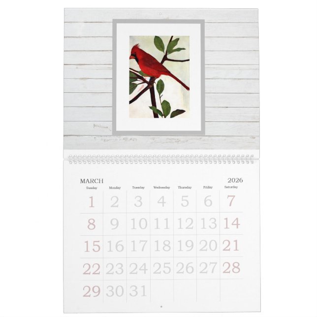 Modern Chic Stylish Watercolor Birds Calendar (Mar 2026)