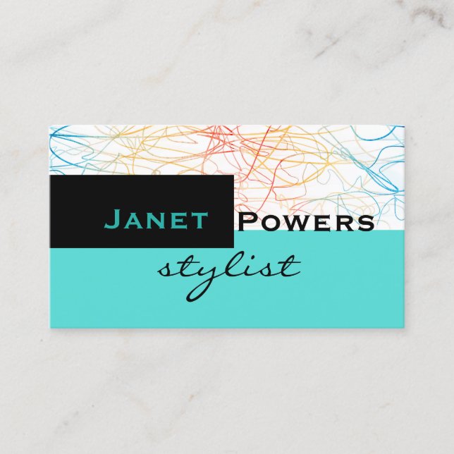 modern chic stylistblue aqua custom business cards (Front)