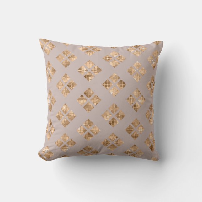 Modern Chic Taupe Gold Sequin Geometric Squares Cushion (Front)