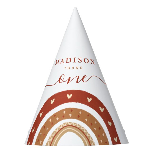 Modern Chic Terracotta Rainbow Boho Birthday Party Hat (Front)