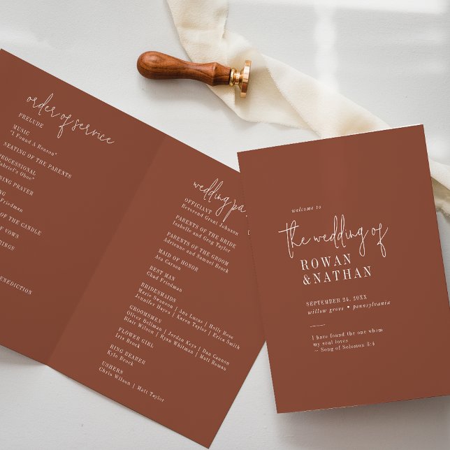 Modern Chic Terracotta Rust Folded Wedding Program (Creator Uploaded)