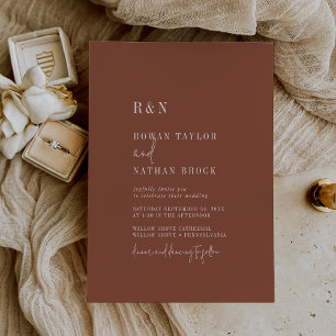 Modern Chic Terracotta Rust Monogram Wedding Invitation